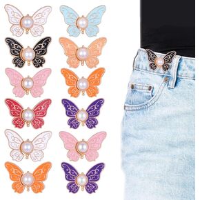 12 Pcs Butterfly Waist Tightener, Detachable Jean Buttons for Loose Jeans, No Sew and No Tools Decorative Waist Buckles, Adjustable Jean Buttons Pins
