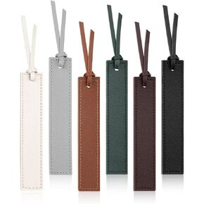 Leather Bookmark, 6 Pcs Classic Style Leather Bookmark, Handmade Stitched Book Mark with Rope, Book Accessories for Reader, and School Students Office Home Supplies