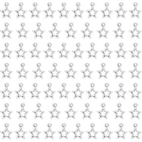 150 Pieces Star Charms Tibetan Mini Star Dangle Charms Mini Metal Hollow Pendant Charm Pentagram for Jewelry Making DIY Bracelets Necklace Earring(Silver)