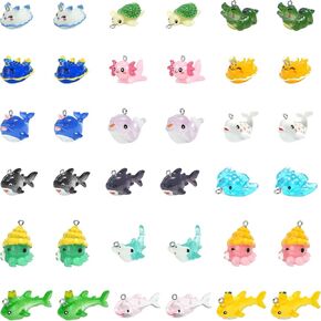 36 Pcs Resin Animal Charms Pendants Mini Sea Axolotl Tortoise Charms Miniature Figurines Cute Charms for Jewelry Necklace Bracelet Making DIY Accessories