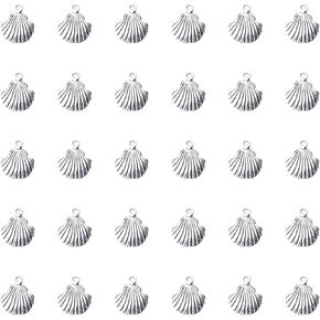 30 Pcs Shell Charms Bulk for Jewelry Making 0.72 x 0.6 Inch Small Metal Vintage Chis Pendants for Jewelry Making Kit Finding Accessories Key Ring Necklace Bracelet Crafting Project