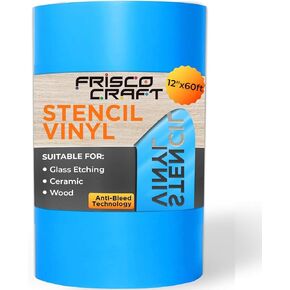 Frisco Craft Stencil Vinyl - Compatible Stencil Vinyl for Most Cutters - Blue Removable Sheet - Professional Grade, Easy to use, No Residue, Multi-Purpose (12" x 60ft)