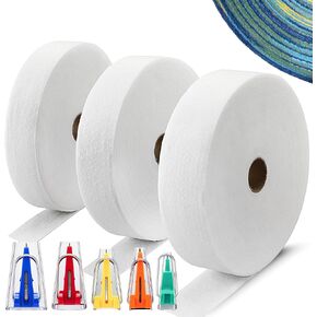 HunnmingRe 3 Roll 150 yd Quilt Batting Strip with 5 Fabric Tube Makers, Cotton Blend Batting Roll Fabric Strips for Quilts Needle Punched Rugs