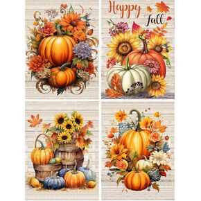 MjhRcll 4 Packs Paint by Numbers for Adults,Fall Paint by Numbers on Canvas,DIY Pumpkins Picture Paint by Number Kits Without Frame Acrylic Painting for Home Wall Decor 12X16 Inch