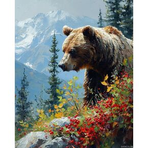 SVINOILER Paint by Numbers, Grizzly Bear Feasting on Berries, Adult Crafts Adult Paint by Number Kits, Arts Crafts for Home Decor No Frame,16x20 inch