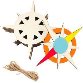 20 Pack 6 Inch Wood Compass Cutouts Unfinished Wood Compass Crafts Wooden Compass Hanging Ornaments DIY Compass Craft Gift Tags for Home Party Decoration