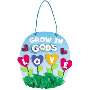 Fun Express Grow in God’s Love Sign Craft Kit - 12-Piece Set, Ideal for Kids' Crafts Faith-Based Activity DIY Religious Sign Project Colorful Design Perfect for Group Activities - 12 Pieces