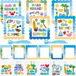Suzile 30 Pcs Hello Summer Craft Kits Hanging Signs Bulk Summer Arts Beach Pool Themed DIY Crafts Fun Holiday Activities Home Decorations