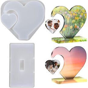 Grevosea Resin Molds Silicone, Large Photo Frame Resin Casting Molds Heart Shape Silicone Mold Epoxy Molds for DIY Picture Frame Display Home Decors Flower Preservation