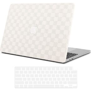 Compatible with MacBook Air 15 inch Case 2025 2024 2023 M4 M3 M2 A3241 A3114 A2941, Elegant Leather Plastic Laptop Hard Shell Case + Keyboard Cover for MacBook Air 15.3 inch, Beige PVC Grid