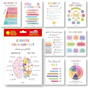 EXCOOL CLUB 9 Boho Calming Corner Posters For Classroom Decor - Feelings Chart For Kids Ages 4-8, Feelings Poster Calm Down Corner Supplies, Elementary Classroom Must Haves For Teacher (11x14)