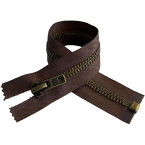 JN #8 Heavy Duty Antique Brass Metal with Auto Pull One-Way Separating, Open-End Zippers for Jackets Sewing Coats Crafts Color Sept Brown #916JN - Choose Your Length (Sept Brown #570JN, 34" Inches)