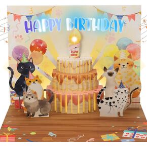 Musical Birthday Cards, Funny Pop Up Cat Birthday Card with Colourful Lights, Greeting Card with Blow Out Candles & DIY Numeric Ages, Birthday Cards for Kids, Boys, Girls, Men, Women, Wife, Cat Lovers