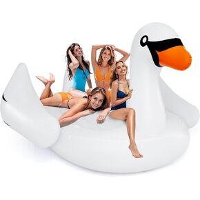 Goplus Giant Flamingo Pool Float, 4-6 People Inflatable Pool Raft w/Air Pump & 6 Cup Holders for Adults Kids, Floating Island Toys for Party, Beach, River, Lake