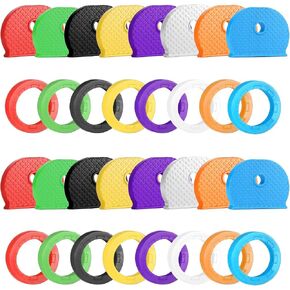 32 Pieces Key Color Covers Caps Tags, 2 Styles Key Identifiers Soft Rubber Keys Identifier Rings Toppers for Organization House Keys, 8 Colors