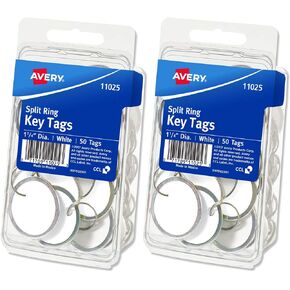 Avery : Metal Rim Key Tags, Card Stock/Metal, White, 50 per Pack -:- Sold as 2 Packs of - 50 - / - Total of 100 Each