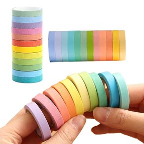 24 Rolls Thin Washi Tape (7.5mm x 2m) - 12 Solid Colors for Journals, DIY Crafts, Kids Art - Acid-Free, Easy Tear, No Residue