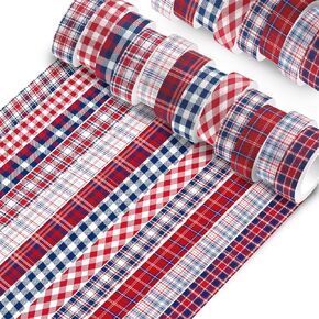 12 Rolls Patriotic Washi Tape, Red White Blue Pattern Washi Masking Tapes Adhesive Stickers for Scrapbook Journal DIY 4th of July Party Supplies