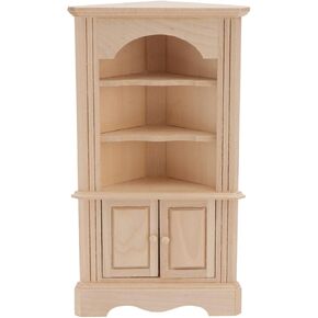 Yardwe Miniature Wooden Triangular Cabinet for Dollhouse Decoration, Dollhouse Mini Furniture with Movable Door, Beige Mini Cabinet Model for Simulation Scenes