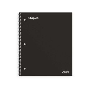 STAPLES 918953 Accel 1-Subject Notebook 8.5-Inch x 11-Inch College Ruled 100 Sh. Black