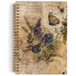 Dragonfly Spiral Notebook, Dragonfly Gifts for Women, Dragon Fly Journal Notebook, Vintage Dragonfly Notebooks for School Work, Dragonfly Floral Office Supplies Gifts for Women Men, 5.5x8.3 Inch