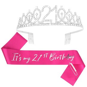 Cieher 21st Birthday Sash and Crown ، زينة عيد الميلاد الحادية والعشرين لهدايا عيد ميلادها 21 (الذهب)