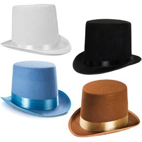 Tigerdoe Top Hats - 4 Pack Costume Hats - Black, White, Brown, Blue Party Hats