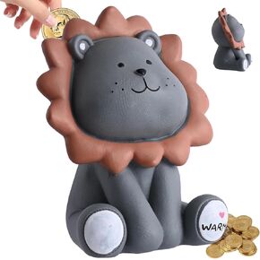 H&W Lion Piggy Bank, Sunny Lion Money Coin Bank,Best Christmas Birthday Gifts for Kids Boys Girls Home Decoration (Brown L)