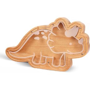 Wooden Dinosaur Piggy Bank for Boys - Fun Money Saving Dino Piggy Bank for Kids - Perfect for Children and Toddlers of Any Age to Learn About Savings, Responsibility and Long Term Goals