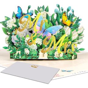 Magic Ants Just Married 3D Pop Up Wedding Card, Vintage Car with Floral Watercolor Cover, Romantic Card for Bride and Groom, Engagement, Bridal Shower, Newlyweds, Wedding Congratulations
