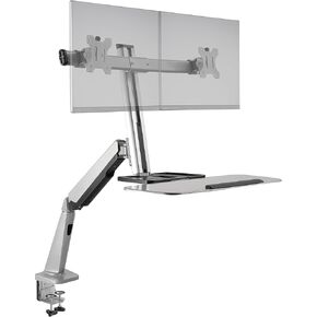 Ergotech Freedom Lift | Includes Dual Monitor Sit and Stand Workstation for Computer Monitor Screens and Clamp Mount | Full-Motion Swivel, Tilt and Rotation for Different Reading Angles | Silver
