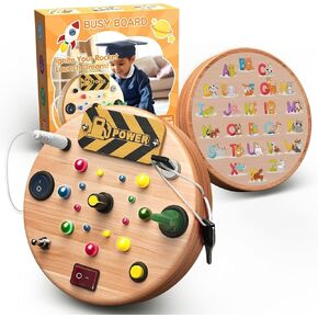 Busy Board, Montessori Toys for 1-3 Year Old - Wooden Sensory Toy with LED Light Switches, Travel Toddler Toys for 1+ Year Old Boys & Girls | Educational Gift for Kids