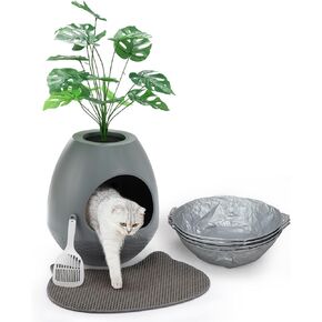 Eggloa6 Plant Litter Box Large Cat Hidden Litter Box with 4X Litter Box Liners, Cat Litter Mat, Artificial Plant Litter Box Enclosure Furniture Large DIY Litter Box Furniture for Cat Kitty Bunny