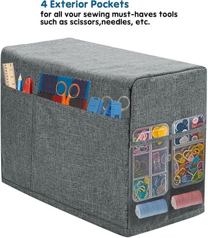 Boczif Sewing Machine Cover with Accessories Storage Pockets and Side Handle, Sewing Dust Cover Compatible with Most Standard Singer Brother Machines(Grey) in Kuwait