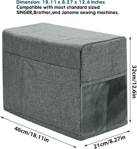 Boczif Sewing Machine Cover with Accessories Storage Pockets and Side Handle, Sewing Dust Cover Compatible with Most Standard Singer Brother Machines(Grey) in Kuwait