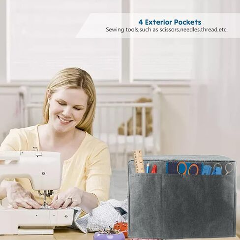 Boczif Sewing Machine Cover with Accessories Storage Pockets and Side Handle, Sewing Dust Cover Compatible with Most Standard Singer Brother Machines(Grey) in Kuwait
