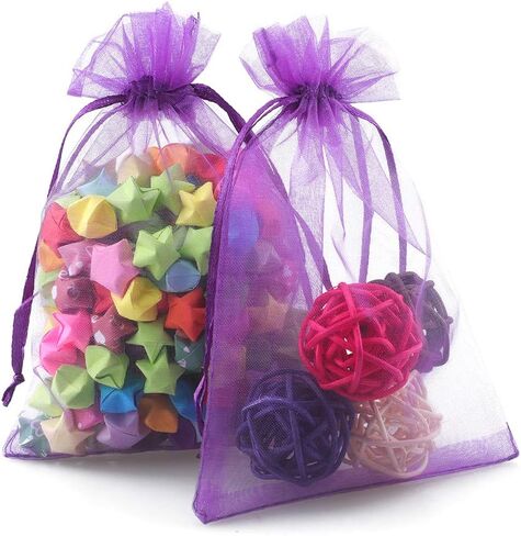 G2PLUS Purple Organza Bags 4x6 in, 100PCS Drawstring Organza Bags, Sheer Mesh Jewelry Pouches, Lavender Wedding Party Festival Gift Bag Candy Pouches for Mother's Day, Party Favors in Kuwait