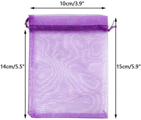 G2PLUS Purple Organza Bags 4x6 in, 100PCS Drawstring Organza Bags, Sheer Mesh Jewelry Pouches, Lavender Wedding Party Festival Gift Bag Candy Pouches for Mother's Day, Party Favors in Kuwait