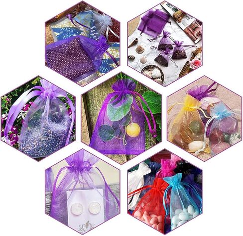 G2PLUS Purple Organza Bags 4x6 in, 100PCS Drawstring Organza Bags, Sheer Mesh Jewelry Pouches, Lavender Wedding Party Festival Gift Bag Candy Pouches for Mother's Day, Party Favors in Kuwait