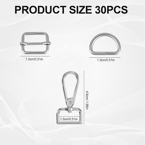 30pcs Swivel Snap Hooks Kit,1/2 Inch Silver Heavy Duty Swivel Snap Hooks with D Ring and Slide Buckle,Purse Hardware for Bag Making,Keychain Making Kit for Keychain Crafts in Saudi Arabia
