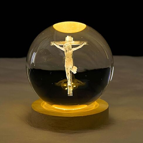 Christian Decor, Wooden Light Base Crystal Ball Night Light, Home Decor - Christian Gifts for Men and Women (The Virgin Mary) in Kuwait