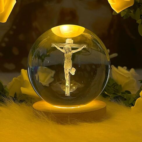 Christian Decor, Wooden Light Base Crystal Ball Night Light, Home Decor - Christian Gifts for Men and Women (The Virgin Mary) in Kuwait