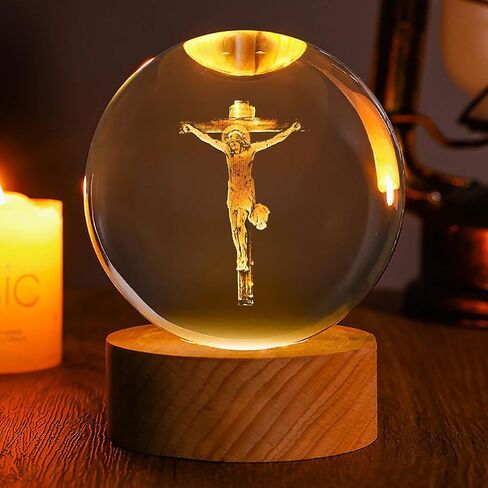 Christian Decor, Wooden Light Base Crystal Ball Night Light, Home Decor - Christian Gifts for Men and Women (The Virgin Mary) in Kuwait