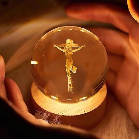 Christian Decor, Wooden Light Base Crystal Ball Night Light, Home Decor - Christian Gifts for Men and Women (The Virgin Mary) in Kuwait