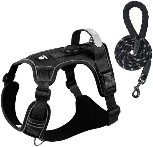 Dog Harness Sized, No Pull Pet Harness with 3 Buckles, Adjustable Soft Padded Pooch Vest with Instant Control Handle, Easy Walking Reflective Pet Vest for Dogs (Black, Medium) in Saudi Arabia