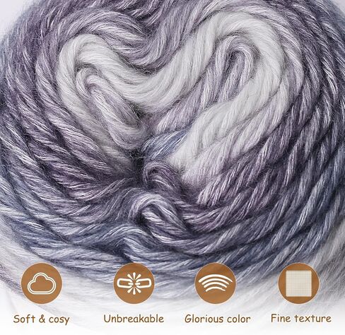 Ombre Yarn for Crocheting - 4x100g Soft 60% Cotton 30% Acrylic 10% Wool Yarn - 962 Yds Gradient Cake Yarns for Knitting Shawls Blankets Sweater with 2 Crochet Hooks (4, Purple Gradient) in Saudi Arabia