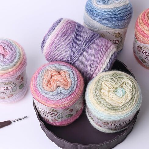 Ombre Yarn for Crocheting - 4x100g Soft 60% Cotton 30% Acrylic 10% Wool Yarn - 962 Yds Gradient Cake Yarns for Knitting Shawls Blankets Sweater with 2 Crochet Hooks (4, Purple Gradient) in Saudi Arabia