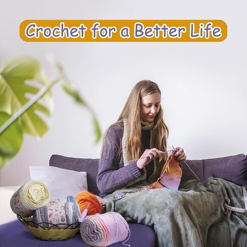 Ombre Yarn for Crocheting - 4x100g Soft 60% Cotton 30% Acrylic 10% Wool Yarn - 962 Yds Gradient Cake Yarns for Knitting Shawls Blankets Sweater with 2 Crochet Hooks (4, Purple Gradient) in Saudi Arabia