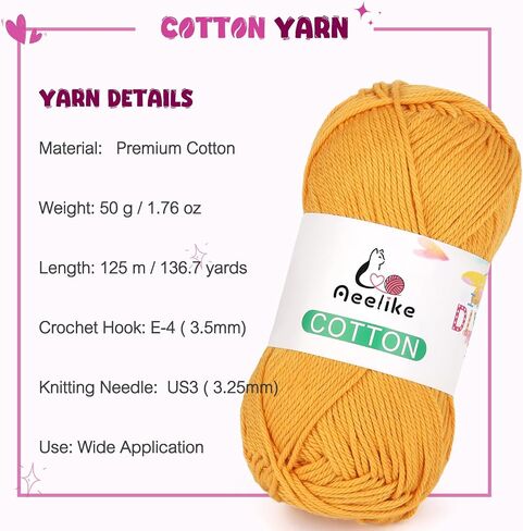 Aeelike Cotton Yarn for Crocheting, 4 PCS Cotton Yarns (Each Skein 50 g /1.76 oz, 125 m 136.7 Yards) for Making Baby Clothes DIY Crafts,Soft & Comfortable, White in Saudi Arabia