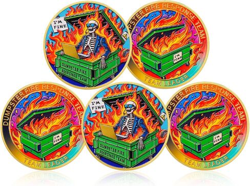 CHURYUML Dumpster Fire Response Team Coin - Hilarious I'm Fine Dumpster Fire Novelty Chip, Funny Inspirational Office Gifts for Coworkers Colleagues Staff Employee Appreciation Gifts for Women Men in Saudi Arabia